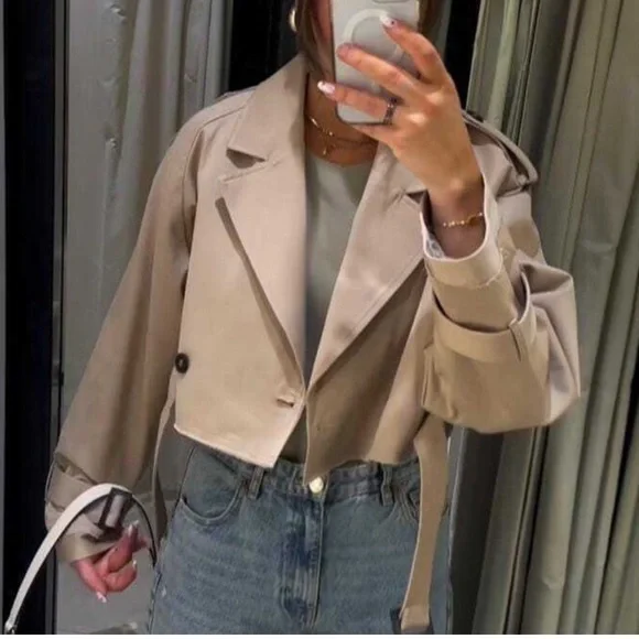 Zara Cropped Oversized Trench Coat Jacket - Picture 10 of 13